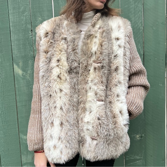 Vintage Faux Fur Knit Sleeve Coat Bohemian Retro - Picture 7 of 7